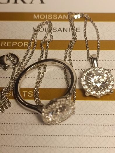High quality 2 Ct + 2Ct Moissanite Solitaire Ring and Pendant Set.