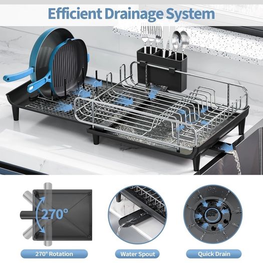 Brand New Urackify Dish Drainer, Expandable Dish Rack, Foldable Dish Drainer with Removable Cutlery