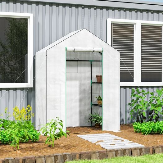 143 x 74cm Walk-In Greenhouse, with Shelves White