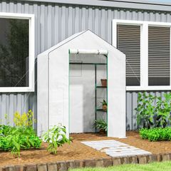 143 x 74cm Walk-In Greenhouse, with Shelves White