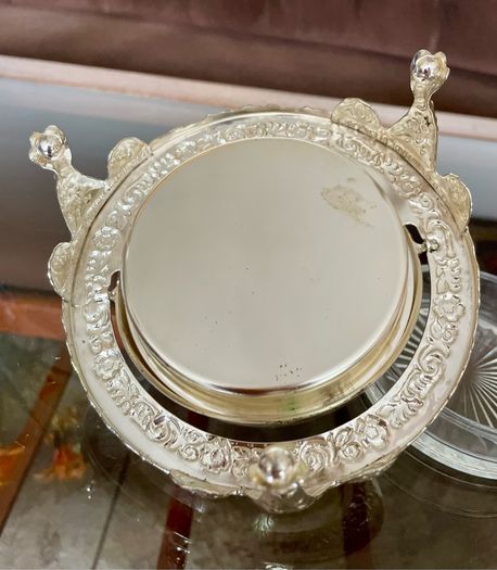 Vintage Silver Colour Roll Top Butter Dish with Glass Insert or Ornate Caviar Server