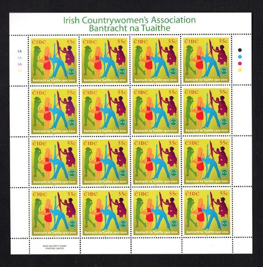 2010 Ireland Century of the Irish Country Women's Association (ICA) Commemorative Stamps Sheetlet Plate 1A1A1A1A Mint Never Hinged (MNH)