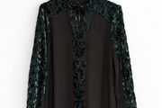 Pre Owned Coast Green Velvet Burnout Blouse with Sheer Sleeves