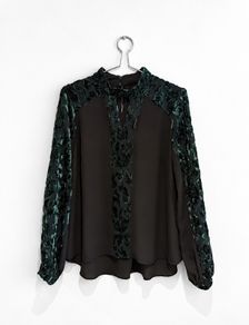 Pre Owned Coast Green Velvet Burnout Blouse with Sheer Sleeves