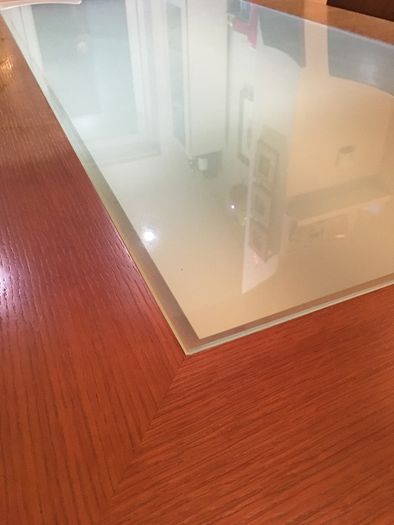 Dining Table and 6 chairs with frosted glass insert and matching coffee table