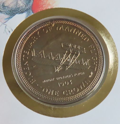Isle of man Wright Brothers flyer 1983 crown Otto Lilienthal coin stamp cover