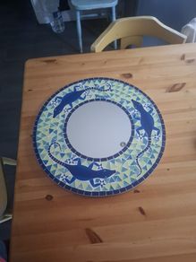 Vibrant Mosaic Glass Wall Mirror  Blue & Green Gecko / Lizard Design