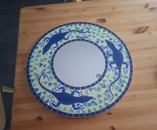 Vibrant Mosaic Glass Wall Mirror  Blue & Green Gecko / Lizard Design