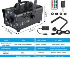 Fog Machine 500W Smoke Machine with 10 RGB LED & Wireless Remote Control, Suitable for Party, Disco Dj Effect, Christmas, Wedding, Stage Performances