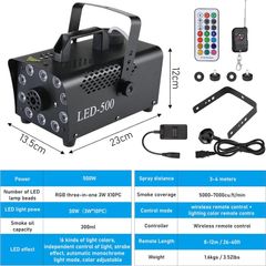 Fog Machine 500W Smoke Machine with 10 RGB LED & Wireless Remote Control, Suitable for Party, Disco Dj Effect, Christmas, Wedding, Stage Performances