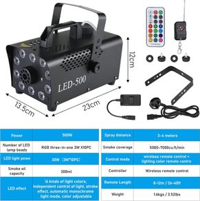 Fog Machine 500W Smoke Machine with 10 RGB LED & Wireless Remote Control, Suitable for Party, Disco Dj Effect, Christmas, Wedding, Stage Performances