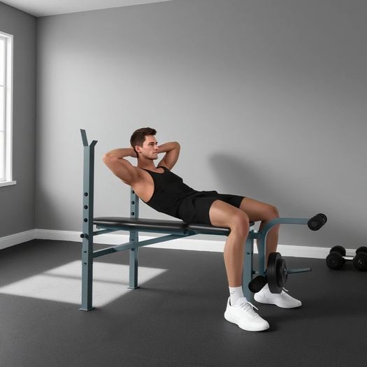 4-Levels Adjustable Weight Bench Fitness Equipment with Barbell Rack-Black