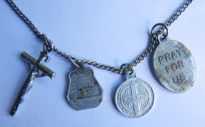 Antique catholic Saints religious many pendants family heirloom necklace