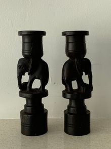 Elephant Candlesticks Hand-carved Ebony