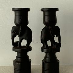 Elephant Candlesticks Hand-carved Ebony