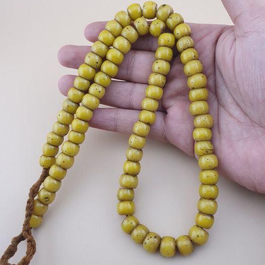 Antique Yellow African Style Glass Beads Strand 22 inches