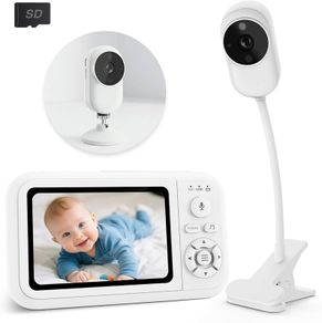 Baby Monitor with Clip and Stand for Bed, 1080P Baby Camera Surveillance Without WIFI, with 3.5 Inch IPS Screen, Two-Way Audio, Crying Detection, Night Vision, Lullabies, SD Card Included