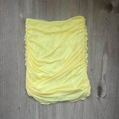 Yellow Ruched Mesh Mini Skirt