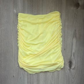 Yellow Ruched Mesh Mini Skirt