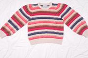 Minus Open-Knit Multi-Colour Beige Pink Blue Striped Crew Neck Jumper Sweater Size M