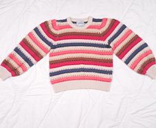 Minus Open-Knit Multi-Colour Beige Pink Blue Striped Crew Neck Jumper Sweater Size M