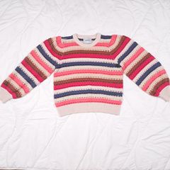 Minus Open-Knit Multi-Colour Beige Pink Blue Striped Crew Neck Jumper Sweater Size M