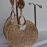 Gold Sunburst Hammered Round Disc Drop Earrings Image 6
