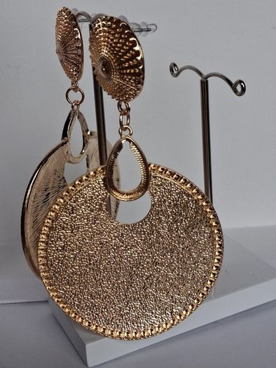 Gold Sunburst Hammered Round Disc Drop Earrings
