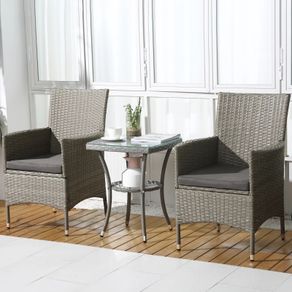 Garden Outdoor Rattan Furniture Bistro Set 3 PCs Patio Weave Companion Chair Table Set Conservatory, Light Grey (FREE SHIPPING)