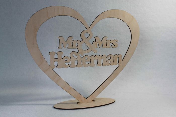 Heart with Mr Mrs Custom Surname - Freestanding Wedding Wooden Signs