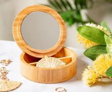 Bamboo jewelery trinket box with mirror