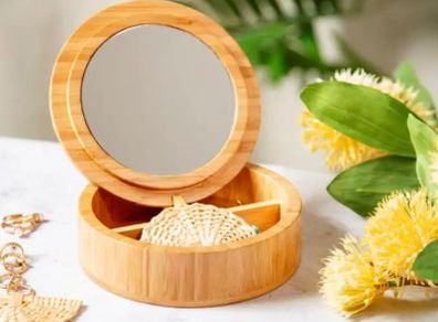 Bamboo jewelery trinket box with mirror