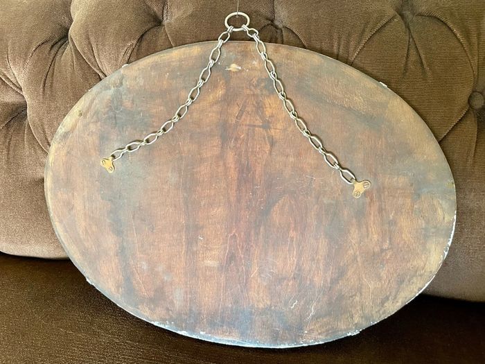 Pretty Early 20th Century Frameless Oval Bevelled Mirror with Original Chain
