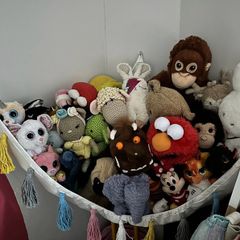 Teddy Bear Hammock with Pastel Rainbow Pom Poms