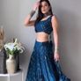 Navy Blue Lehenga Choli with Embroidery & Sequence Work - Un stitched (Size: XS-S-M-L) Image 6