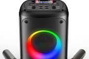 VS-275 Karaoke Machine with 2 Wireless Microphones, Portable Bluetooth Speaker with phone holder, 60w Speaker, Light Effects, Records Singing, TWS, AUX