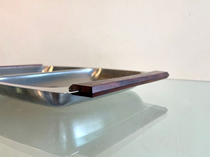 Mid Century Steel & Rosewood Serving Platter, Hong Kong, Vintage Danish Style