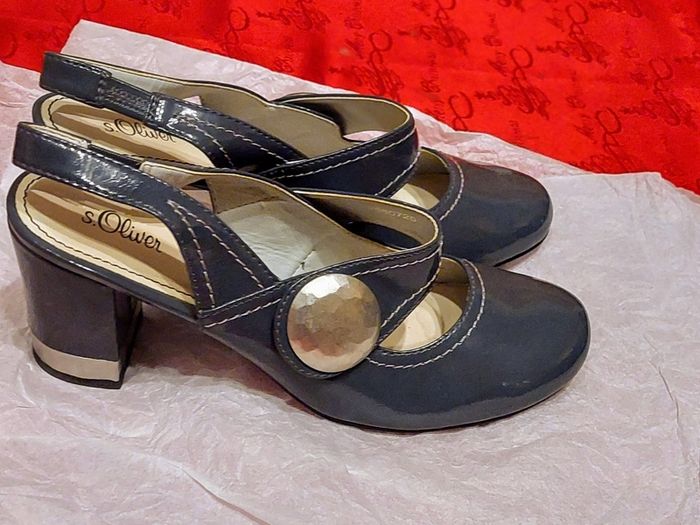 S Oliver Grey Patent Quirky Sling back Shoes