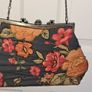 Vintage 1970s Ladies Floral Bag black, pink and orange Image 6