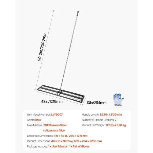 Lawn Leveler with 83.9 in Adjustable Handle, 48x10 in Ground Plate, Heavy Duty & Rust-Resistant Metal Soil Leveler