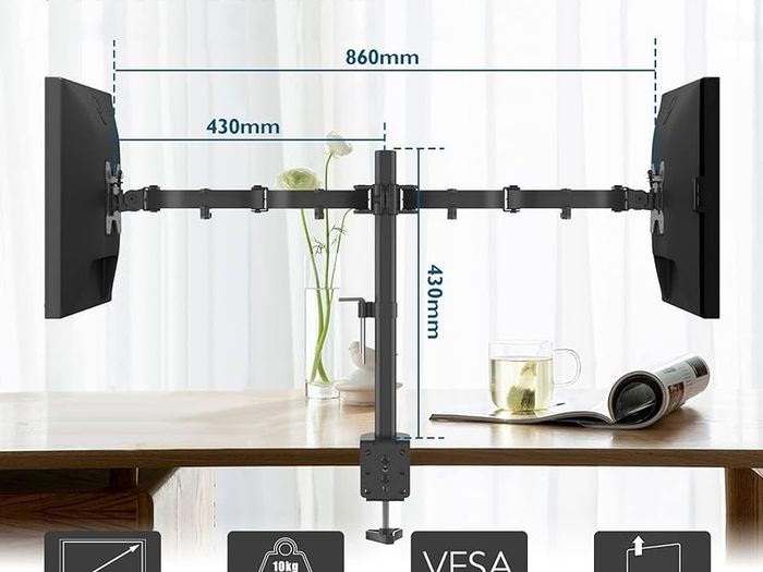 NEW SALE | Ergonomic Dual Monitor Stand for 13-27 inch LCD LED PC Screens for Desks, Height Adjustable Arm Bracket Tilt