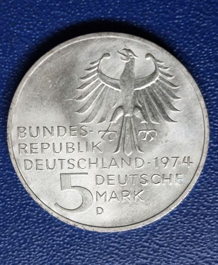 1974 Unc Germany D Silver 5 Deutsche Mark Immanuel Kant