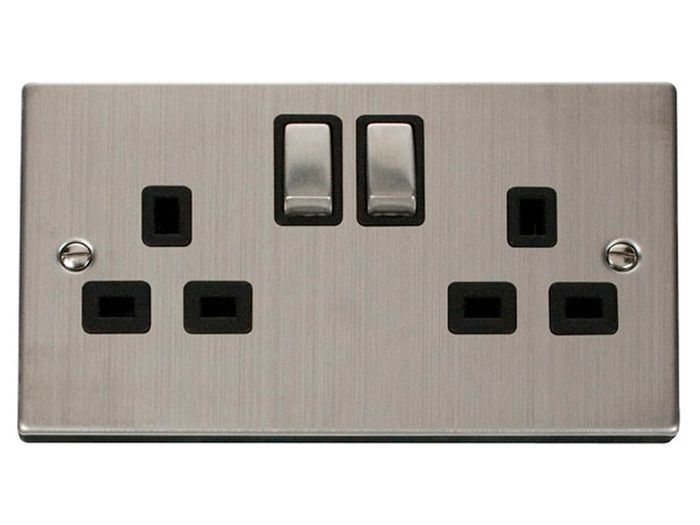 Stainless Steel Twin 13 Amp Socket Switched