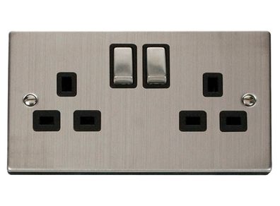 Stainless Steel Twin 13 Amp Socket Switched