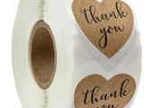 Roll of 500 heart shaped stickers THANK YOU sticker Small Kraft Paper Stickers roll of 500 stickers 1 inch