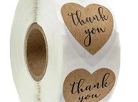 main image for ad Roll of 500 heart shaped stickers THANK YOU sticker Small Kraft Paper Stickers roll of 500 stickers 1 inch