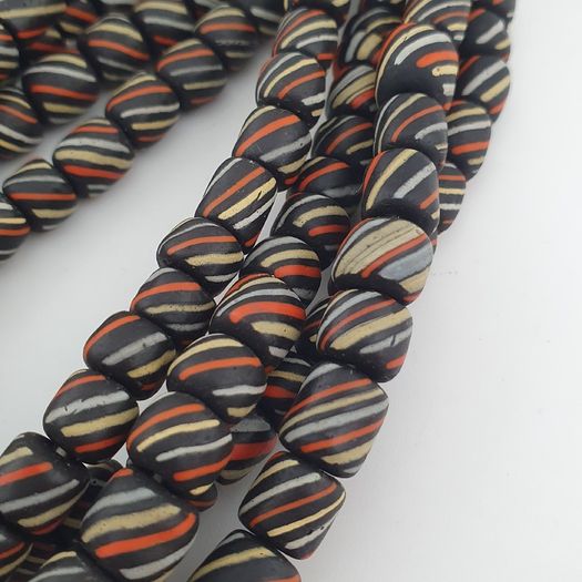 Vintage African Style MultiColor Stripe Black 7mm-8mm Glass Beads Necklace Strand