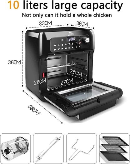 Air Fryer Oven, Uten 10L Digital Air Fryers Oven, Smart Tabletop Oven with 12 Preset Menus, LED Touch Screen Temperature and Control for Baking with Recipe (FREE POSTAGE)