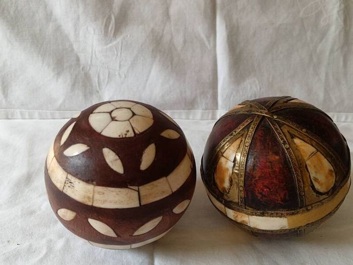 A Pair of Antique Inlaid Wooden Balls
