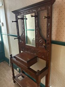 Antique hall stand with mirror and storage